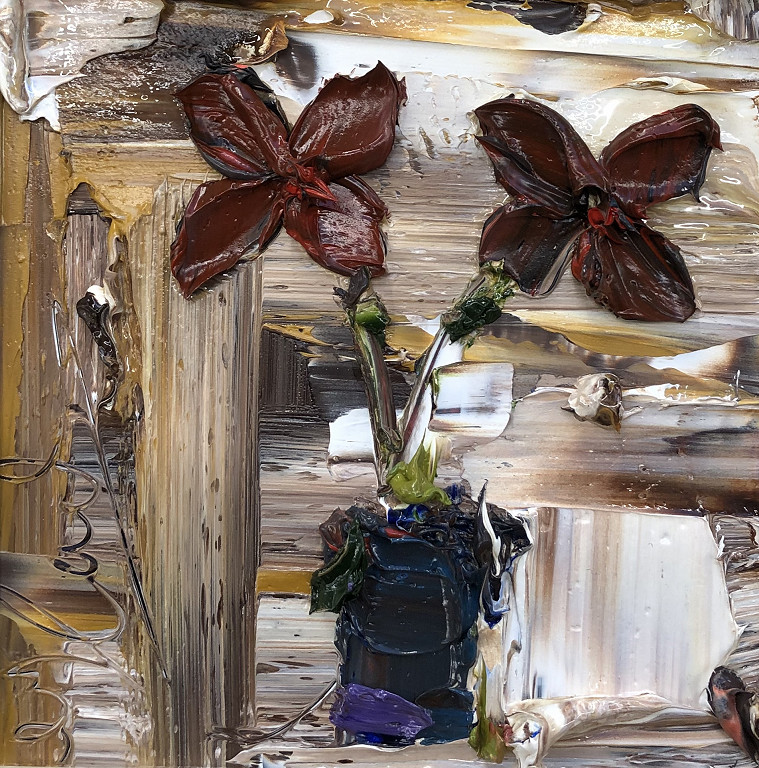 Red Flowers Purple Vase
