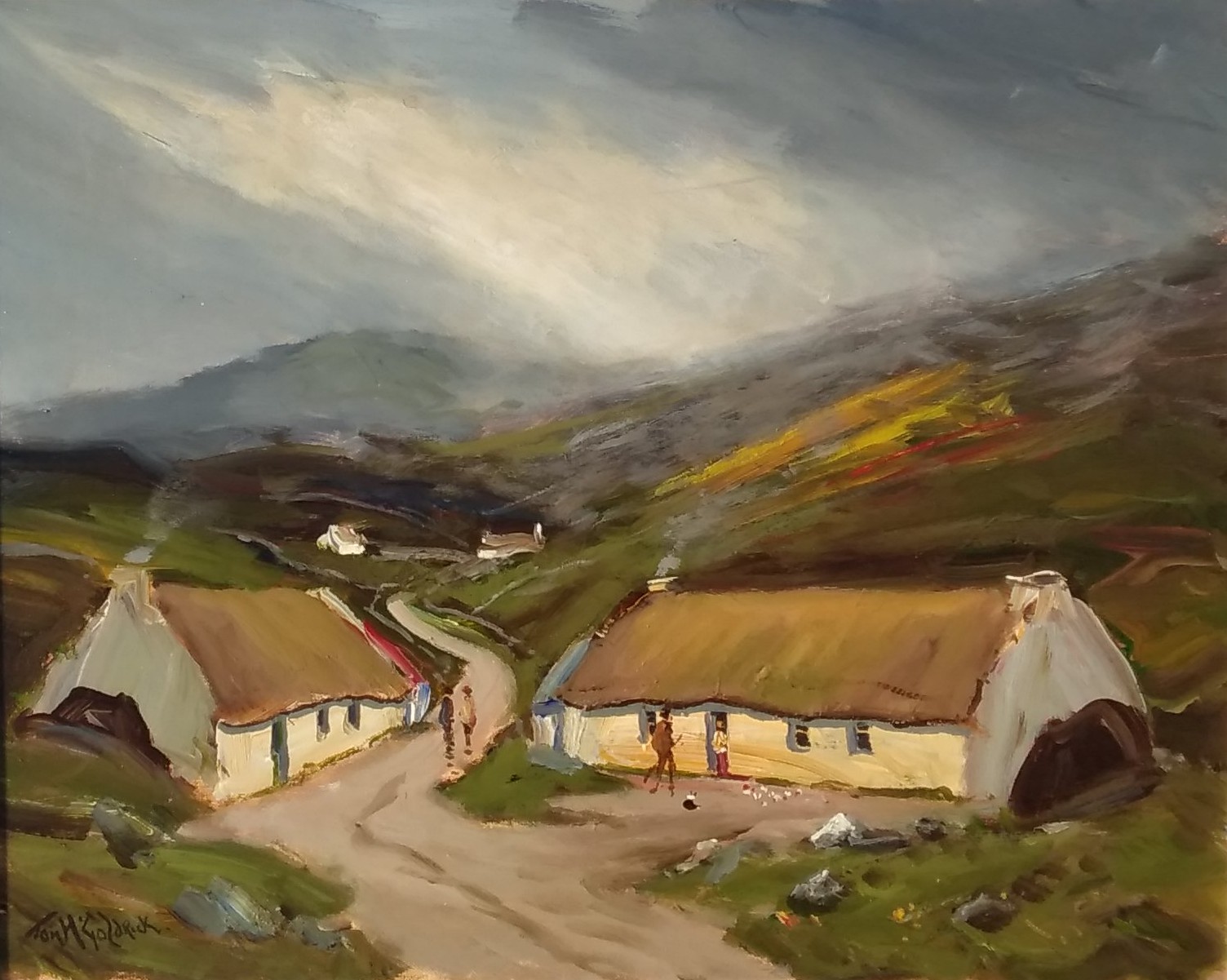 Donegal Cottages (oil on canvas) by Tom McGoldrick - Edenbane Art Kilrea